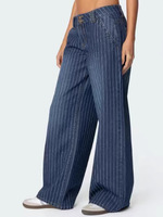 Nouvelles pantalons larges en jean à rayures fines pour femme, taille plus, coupe longue, effet délavé, pour le streetwear
