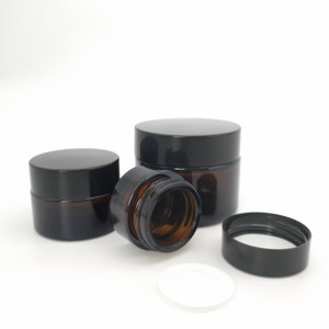 Wholesale Custom Logo Amber <b>Glass</b> Jars, UV Protection Empty Cosmetic Cream <b>Glass</b> <b>Containers</b> with Black Lids - Product Image 4