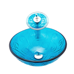 Professional Factory Blue Vintage Antique Bath Lavatory Wash Basin Modern Bathroom Vanity Basin Cabinet Set Glass Bowl Sinks - Product Image 3