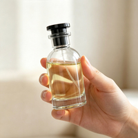 Flacon de parfum en verre transparent à bulbe rond, flacon de parfum vide avec bouchon noir