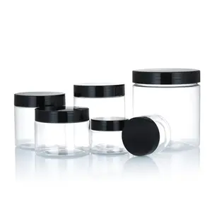 4oz 6oz 8oz cấp thực phẩm rõ ràng Pet Jar với màu trắng đen <span class=keywords><strong>PP</strong></span> nhôm hạt gỗ nắp nhựa lon Pet Jar lưu trữ container - Product Image 1