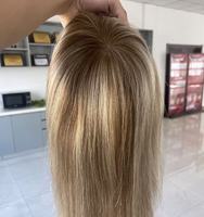 Perruques en cheveux vierges russes couleur blond méché personnalisé, avec dessus mono 5*5, sans nœuds, avec dentelle frontale HD et dos à trame ouverte pour femmes