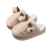 Pantoufles personnalisées en fausse fourrure motif cerf de Noël, mignonnes, pour femmes, intérieur/extérieur, hiver/automne, vente en gros