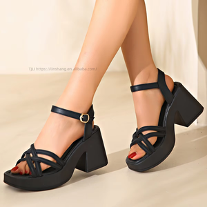 Nouvelles sandales d'été à plateforme et talon épais, mode grande taille, talons hauts à bout ouvert pour femmes - Product Image 1