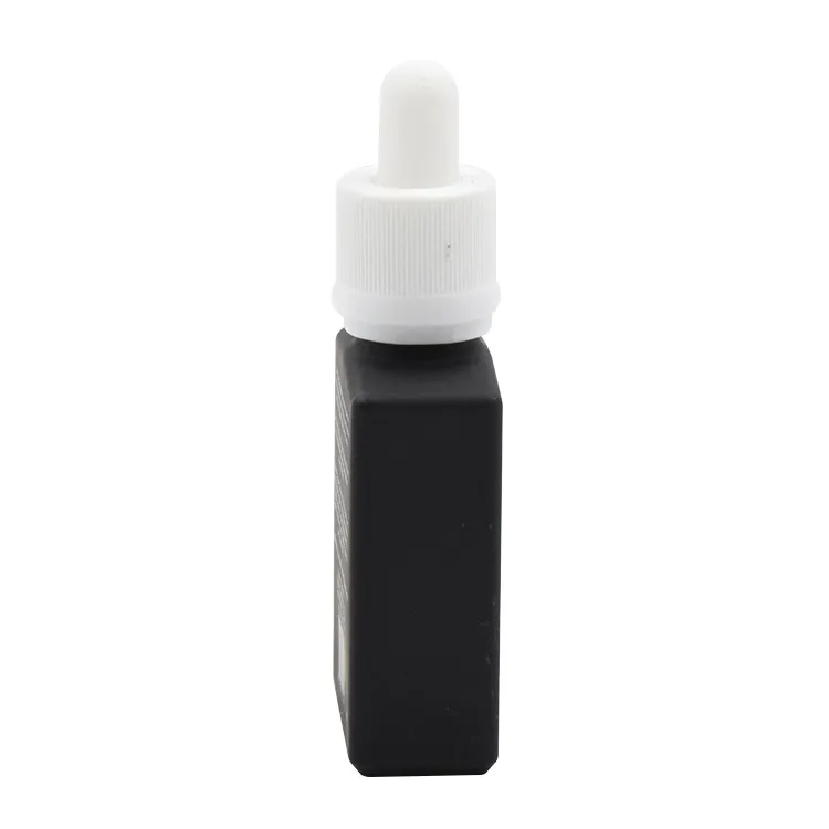 कॉस्मेटिक मैट काली चौकोर कांच की बोतल प्लास्टिक सफेद ड्रॉपर के साथ उपहार बॉक्स के साथ 30 मिलीलीटर ग्लास ड्रॉपर बोतल