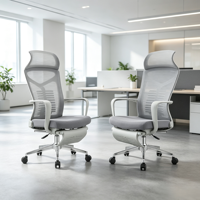 Chaise de bureau ergonomique en maille à dossier haut avec repose-pieds et appui-tête, soutien lombaire inclinable, chaise d'ordinateur réglable