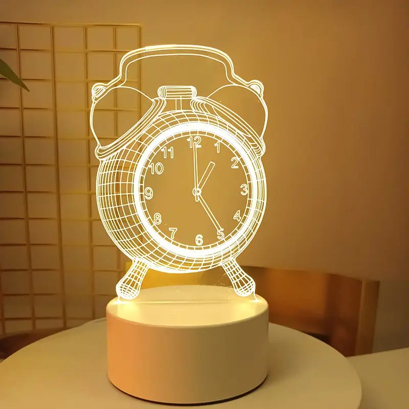 نموذج ساعة ليد أكريليك ثلاثي الأبعاد ضوء ليلي لحفلات الزفاف وأعياد الميلاد ديكور حفلات الماسك مصباح طاولة أحلام الأطفال
