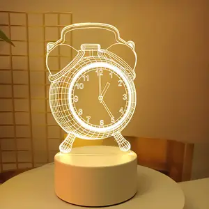 3D Acrylic LED Clock Model Night Light Wedding Birthday Decor Party Dream Catcher Table Lamp Children's Gifts Bedroom Decor