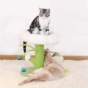 ของเล่นแมวแบบอินเทอร์แอคทีฟสำหรับข่วนโพสต์ไม้สไตล์คลาสสิกเตียงแมวขนาดเล็กโครงหอคอยดอกไม้ต้นไม้แมวลูกบอล - Product Image 1