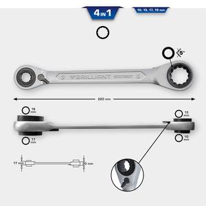 Brilliant Tools 4in1, Double <b>ratchet</b> ring <b>spanner</b>, 10 x 13, 17 x 19 mm - Product Image 2