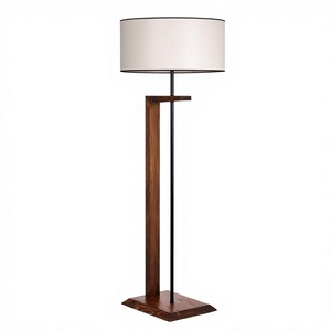 Lampe de sol moderne en bois avec abat-jour blanc en forme de tambour, design minimaliste E26 LED pour salon et chambre à coucher - Product Image 1