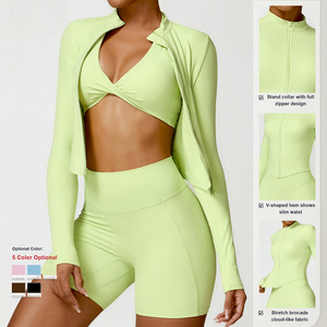 Completo <span class=keywords><strong>da</strong></span> Yoga Invernale <span class=keywords><strong>da</strong></span> <span class=keywords><strong>Donna</strong></span> in Offerta: Top a Maniche Lunghe, Giacca Aderente, Reggiseno Sportivo e Pantaloncini <span class=keywords><strong>da</strong></span> Fitness - Product Image 6