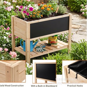 Children Wooden Garden Bed With Chalkboard Storage <b>Shelf</b> <b>Pine</b> Planting Box For Kids Outdoor Gardening Set - Product Image 2