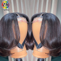 Wig Bob Lurus Tanpa Lem, Rambut Asli Manusia, 13x4 HD Lace Front, Wig Bob Pendek, Pre Plucked, Hairline Alami, Rambut Virgin untuk Wanita