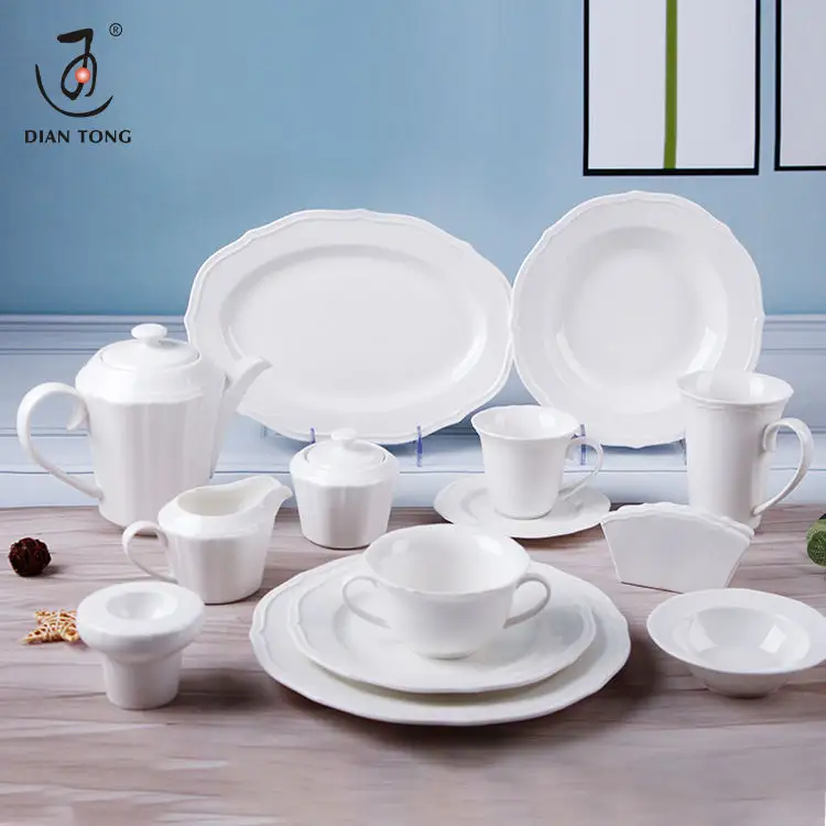 DianTong hot sale custom logo restaurant wedding white ceramic crockery porcelain dinner set tableware dinnerware