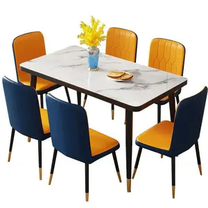 Hot Selling modern style cheap price marble top tables and velvet chairs 5-Piece dinning room furniture dining tables set