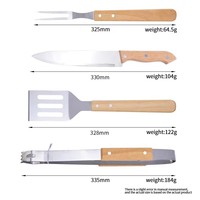 Kit d'Outils de Barbecue 2/3/4 Pièces: Fourchette, Couteau, Spatule, Pinces en Acier Inoxydable avec Manche en Bois et Sac de Rangement