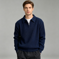 Pull-over en tricot de polyester pour homme, nouveau modèle, hiver, demi-zip, respirant, lavable en machine, coupe ajustée, chaud, vente en gros