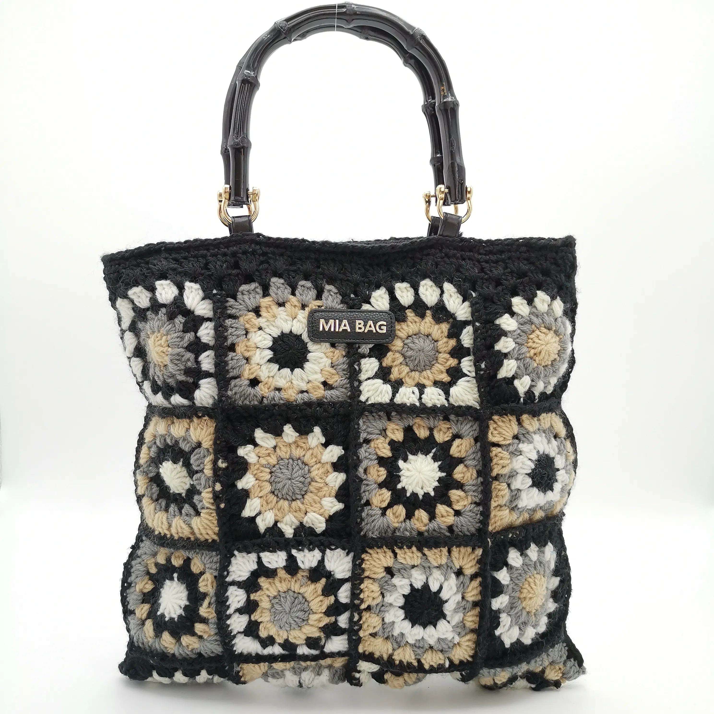 Handbags HIFA Crochet Straw Handbag Woolen Tote Bag With Wood Handle