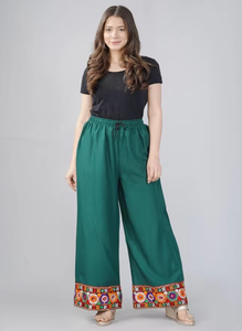 Pantalones Palazzo Verdes de Rayón, Talla Única, Pierna Ancha, Estilo Étnico, Suaves y Cómodos, para Uso Diario, Elegantes, Lisos, para Mujer - Product Image 4