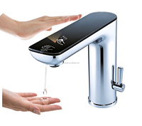 Robinet mitigeur de salle de bain monotrou à LED avec affichage numérique et capteur 2-en-1 ( Robinet/Distributeur de savon) pour hôtels et maisons - Meilleures ventes