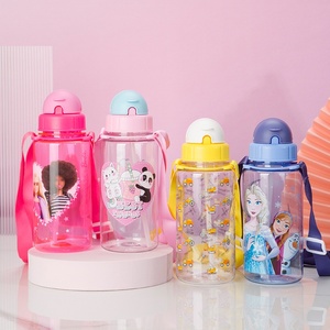 Wholesale Custom 500ml Portable Plastic Drinkware Direct Drinking Printed Water Bottle with Straw Strap for Kids Outdoor Use