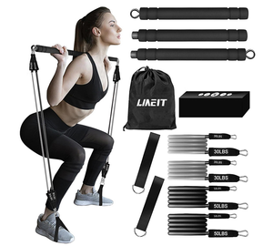 Nouveau Kit de barre de Pilates réglable à 3 sections <span class=keywords><strong>avec</strong></span> bandes de résistance 4 bandes de résistance Gym <span class=keywords><strong>Fitness</strong></span> <span class=keywords><strong>Bande</strong></span> élastique - Product Image 1