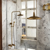 Ensemble de robinetterie de douche murale rétro européen antique en acier inoxydable chromé à poignée unique avec barre de douche coulissante