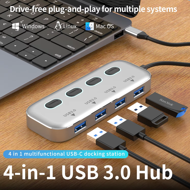 Xput New 4-in-1 USB C Hub Type C to USB 3.0 Expander Adapter High Speed USB Dock Compatible with MacBook and More Devices
