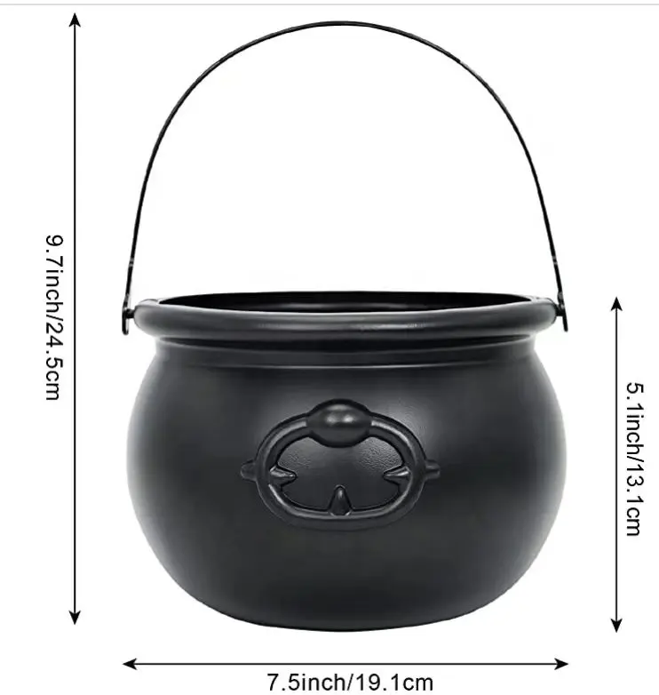 Halloween Trick Or Treat Candy Cauldron with Handle PE material bucket Witch Pot Halloween party decoration