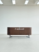 Meuble TV de luxe en placage de noyer, style Mid-Century Modern, console de rangement multicouche en bois massif pour salon