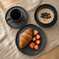 Service de table en grès noir mat moucheté EKA, assiettes rustiques en céramique faites à la main, bols profonds, tasses, vaisselle en gros
