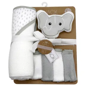 Elephant Infant Bath Towel with 5 Baby Washcloths