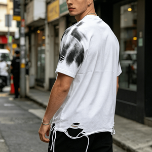 T-shirt personnalisé pour homme à manches courtes, col rond, imprimé, style streetwear, motif oversize, en coton blanc - Product Image 5