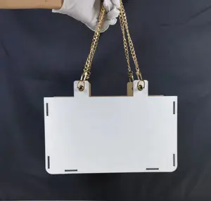 Kadınlar için isteğe bağlı kişiselleştirme ile metal zincir ile kişiselleştirilmiş hediye toptan ve perakende süblimasyon MDF ahşap çanta