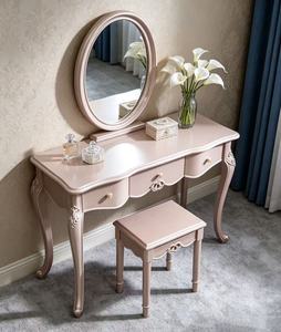 Luxury European Carved Solid Wood <b>Vanity</b> Set with Oval Mirror , Storage Champagne <b>Makeup</b> Desk for Bedroom Dressing Table - Product Image 4