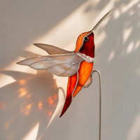 Attrape-soleil en verre teinté Art déco moderne fait main, en forme d'oiseau colibri, ornement suspendu pour plantes, cadeau pour la fête des mères
