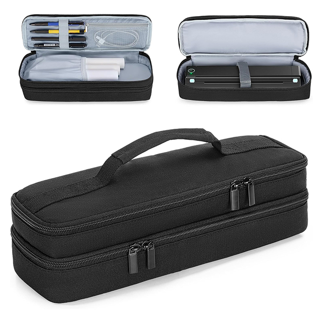 Portable Printer Storage Case Double-Layers Thermal Printer Travel Bag Lightweight Printer Carrying Case