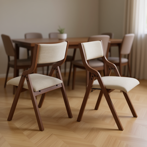 Sedie da Pranzo Pieghevoli Moderne in Noce con Rivestimento in Tessuto Crema, Design Salvaspazio per Soggiorno e Arredamento Casa - Product Image 2