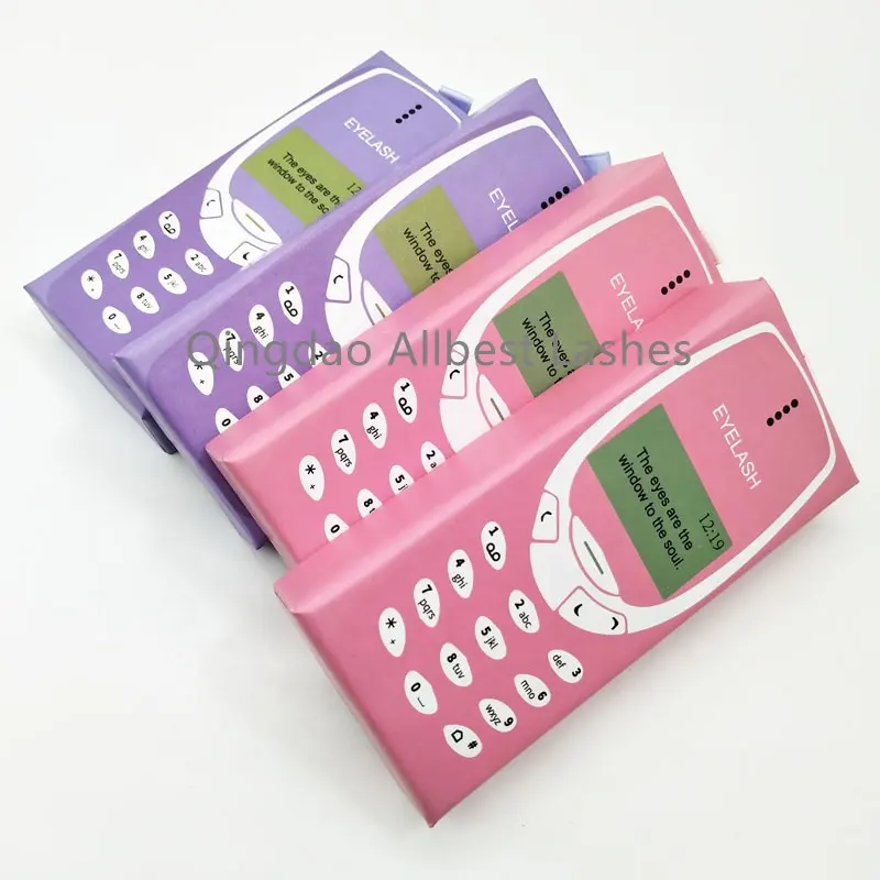 밍크 스트립 속눈썹 분홍색과 보라색 휴대 전화 상자 레트로 전화 속눈썹 포장 속눈썹 상자 전화 케이스 상자