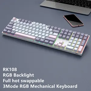Teclado Royal Kludge RK108 mecânico com 108 teclas RGB retroiluminação Hot Swappable personalizável para jogos de teclado mecânico