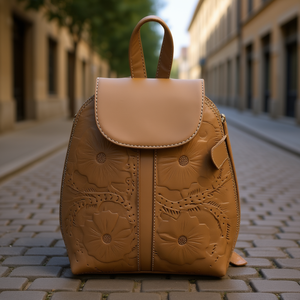 Sac à dos Fana Valentina Avellana en cuir de vachette ciselé 5L, style bohème, pour usage quotidien - Product Image 2