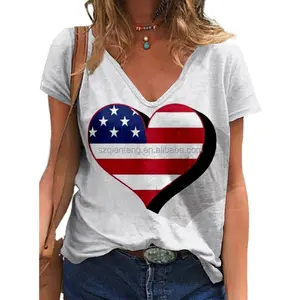 Aqtq atacado fabricante de roupas americana, estados unidos, patriótico, bandeira dos eua, camisetas de algodão para moças, vendedores