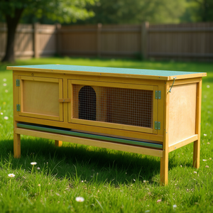 Casa para conejos de madera de abeto, color verde, con techo abatible, bandeja impermeable, para interiores y exteriores, tamaño mediano - Product Image 2