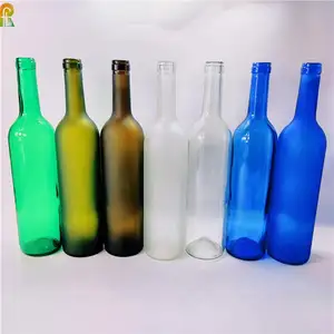 750毫升酸磨砂玻璃酒瓶与软木顶部钴皇家蓝色平底平底波尔多瓶