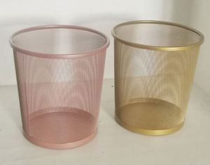 <b>Mesh</b> Trash Can Round Open <b>Top</b> Waste Basket Solid Metal Round Rose Gold Trash Can - Product Image 4