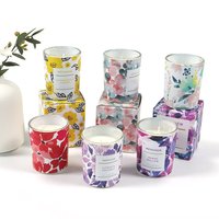 Bougie parfumée en verre imprimé floral, bougie en cire de soja de luxe avec boîte cadeau pour la décoration de la maison et les cadeaux