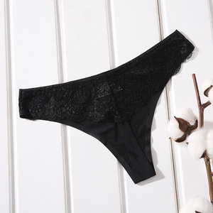 Wholesale Ladies Solid Floral Lace <b>Thong</b> Underwear Soft Stretchy Low Waist Sexy Women T-back Panties Plus Size <b>Seamless</b> Lingerie - Product Image 1