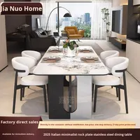 Nouvelle table à manger en pierre simple et brillante, combinaison de chaises, acier inoxydable, rectangle, luxe léger, petite table à manger pour appartement