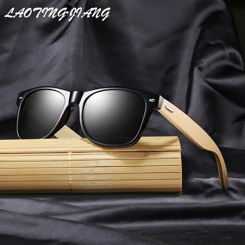 Black Fishing Eyewear UV400 Eyepieces Fashionable Men Women Classic Square Vintage Driving Sun Glasses Bamboo Wood Sunglasses
